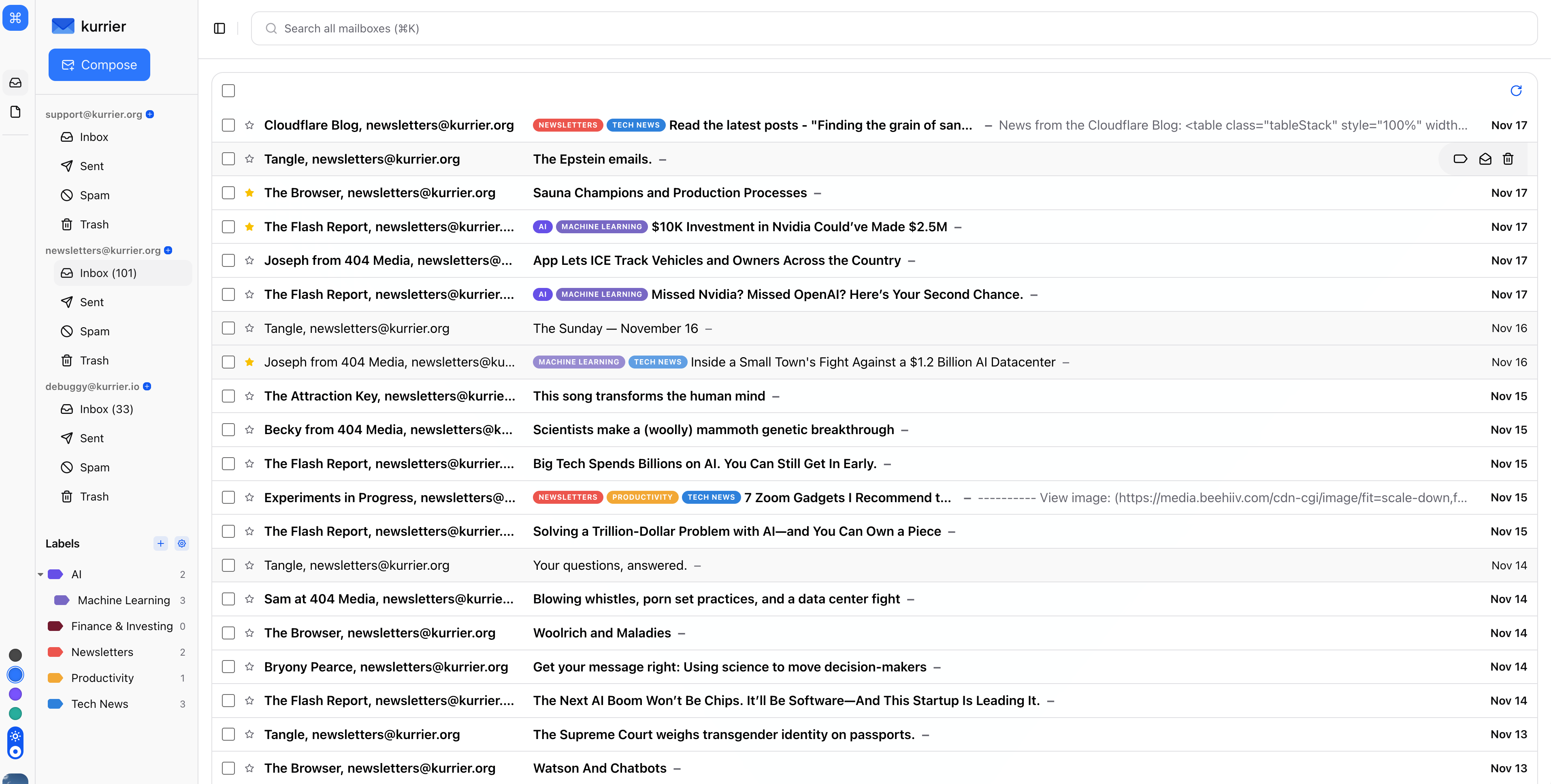 Kurrier dashboard preview (light)